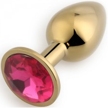 Малая анальная пробка с кристаллом золотой, розовый 